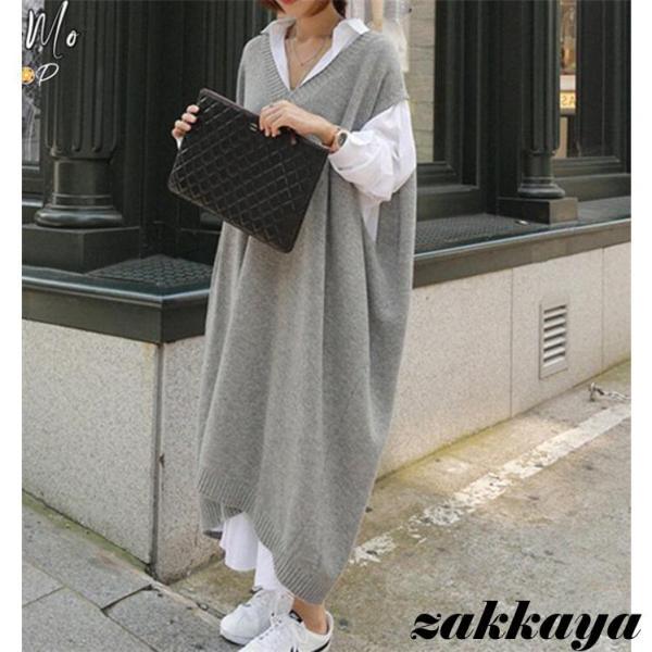 ベスト レディース ドルマンスリーブ ニット ロングベスト プルオーバー ノースリーブ 秋服 春服 ...