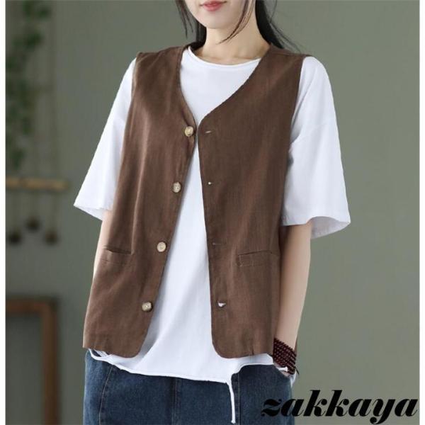 ベスト レディース ジレ 綿麻 ジレベスト ジャケット ノースリーブ 春服 20代 30代 40代 ...