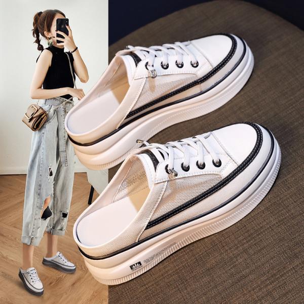 スニーカー レディース ウェッジソール かかとなし メッシュ インソール 厚底 カジュアルシューズ ...