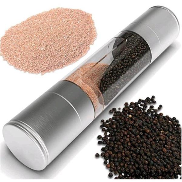 ペッパーミル 胡椒ひき 岩塩 塩コショウ 手ミル 粗さ調節可能 ステンレス製 調味料挽き 2in1両...