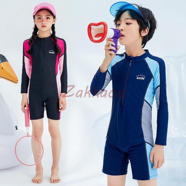 ラッシュガード キッズ 水着 男の子 女の子 子供水着 フィットネス水着 オールインワン 長袖 ハー...