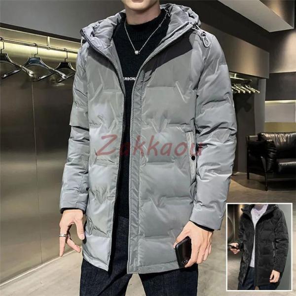 ダウン80% 秋冬　ミドル丈ダウンコート メンズ ダウンコート フード付き ミドル丈 メンズ ダウン...
