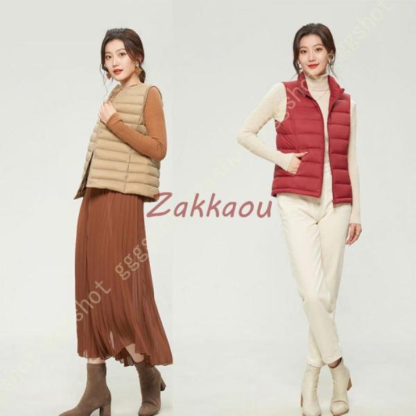 ダウン ベスト トップス レディース 秋冬 前開き 撥水 透湿加工 軽量 ポケッタブル インナーダウ...