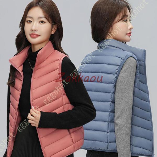 ダウンベスト レディース 防寒 防風 軽量 大きくサイズ ダウン ベスト アウター ポケット付き レ...