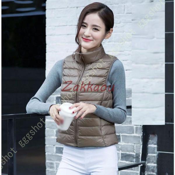 美シルエットダウンベスト ベスト レディース 薄い 軽い ハイネック ナイロン キャンプ アウター ...