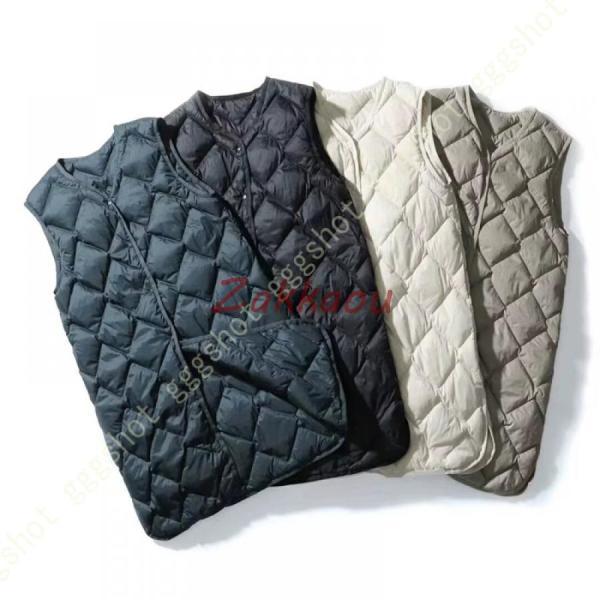 レディース ロングダウンベスト 軽量 ポケッタブル ダウンコートインナーダウン 超軽量ダウンベスト ...