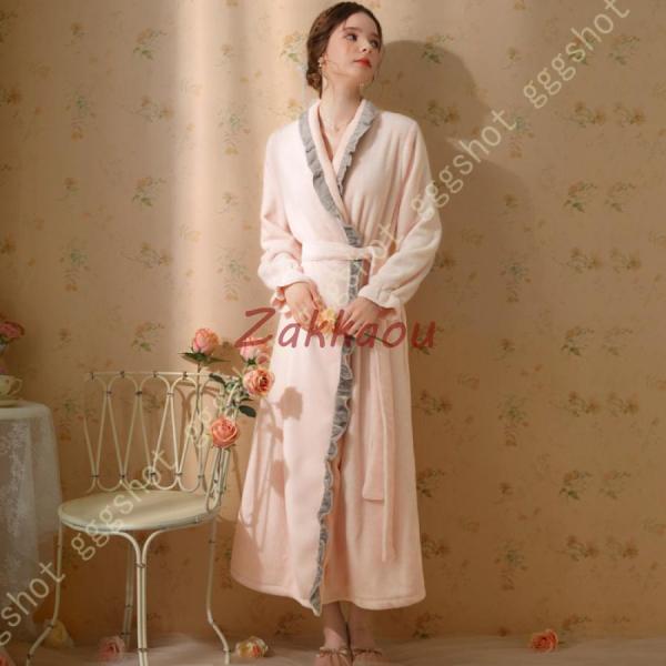 バスローブ レディース ガウン 厚手 部屋着 お風呂上がり ルームウェア フランネル もこもこ パジ...