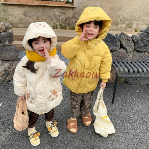 子供服 ダウンコート キッズ フード付き ロングアウター 冬 長袖 ダウンジャケット かわいい 前開...