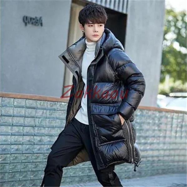 ダウン80% 秋冬　ミドル丈ダウンコート メンズ ダウンコート フード付き ミドル丈 メンズ ダウン...
