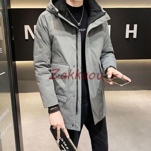 ダウン80% 秋冬　ミドル丈ダウンコート メンズ ダウンコート フード付き ミドル丈 メンズ ダウン...