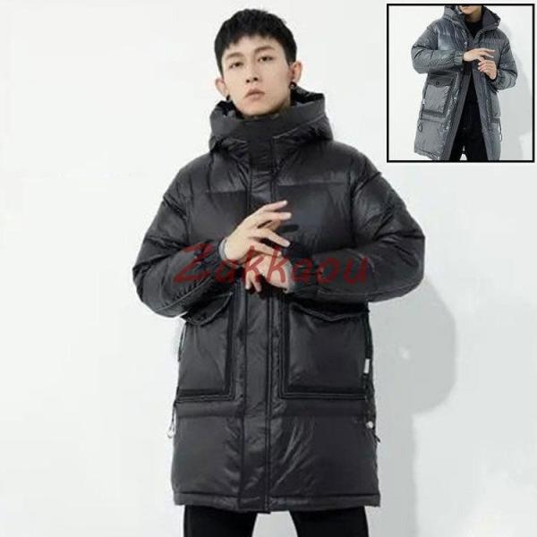 ダウン80% 秋冬　ミドル丈ダウンコート メンズ ダウンコート フード付き ミドル丈 メンズ ダウン...