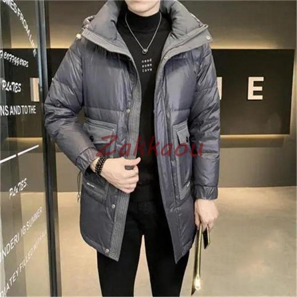 ダウン80% 秋冬　ミドル丈ダウンコート メンズ ダウンコート フード付き ミドル丈 メンズ ダウン...