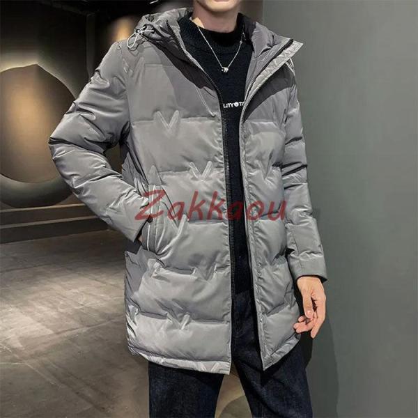 ダウン80% 秋冬　ミドル丈ダウンコート メンズ ダウンコート フード付き ミドル丈 メンズ ダウン...