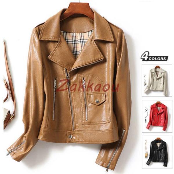 レディース革ジャン 本革　秋冬　レザージャケット ライダースジャケット ラム革 バイクウェア シング...