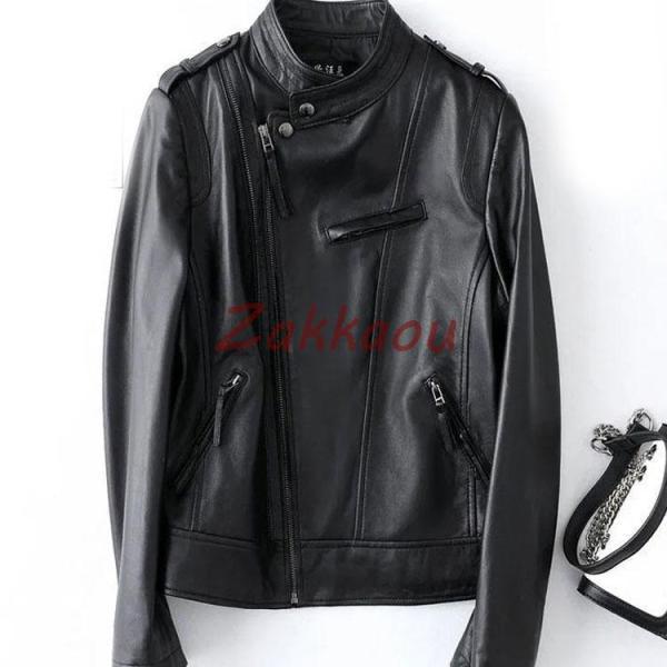 レディース革ジャン 本革　秋冬　レザージャケット ライダースジャケット ラム革 バイクウェア シング...