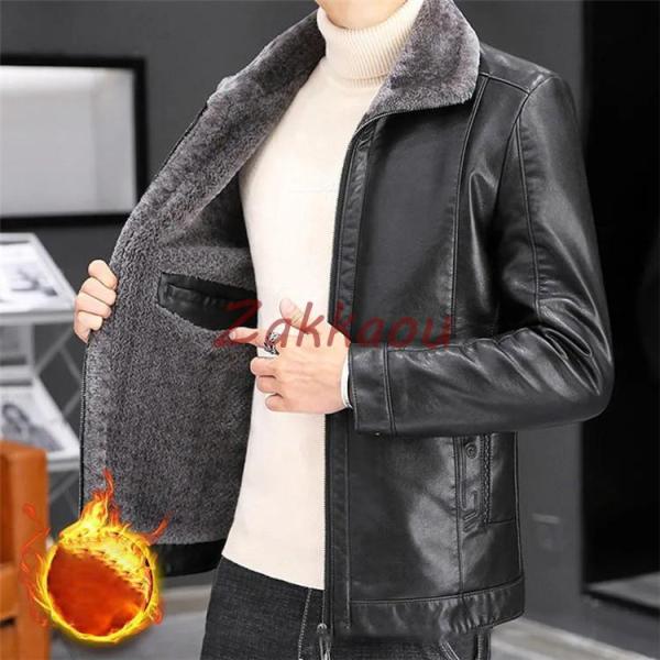 メンズ革ジャン ムートンコート　レザージャケット　裏起毛　ムートンジャケット　メンズジャケット　バイ...