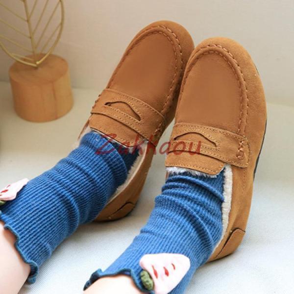 キッズ　モカシンシューズ　子供　スリッポン ファーシューズ パンプス 保温 防風 モコモコ ぺたんこ...