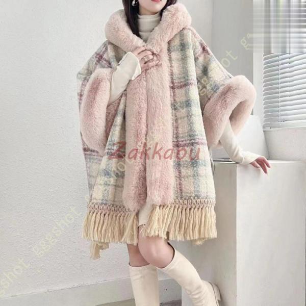 ドレス アウター レディース ファーストール 大判 ショール マントコート フード付き ニット カー...