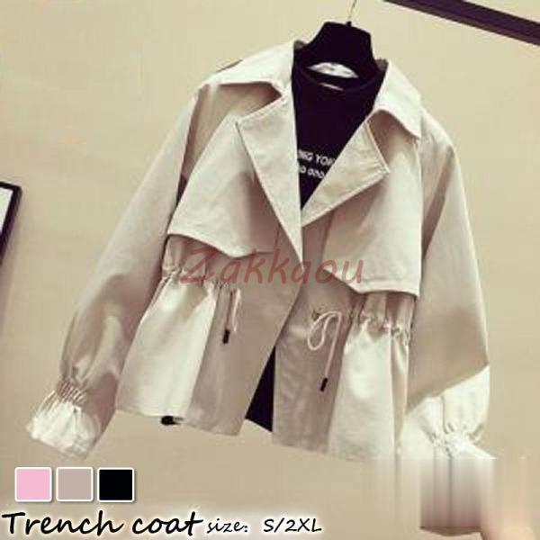 トレンチコート レディース 40代 ショート丈ジャケット 黒 スプリングコート 春コート オシャレア...