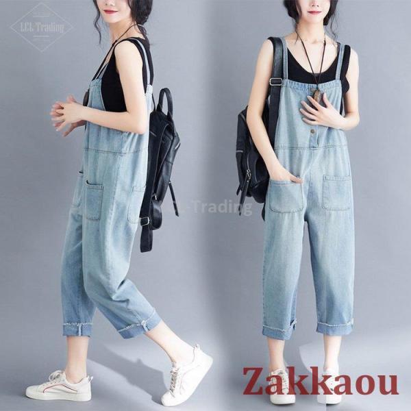 サロペット オーバーオール レディース ワイトパンツ 薄手 7分丈パンツ ゆったり ボトムス 大きい...