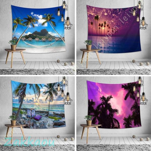 風景タペストリー 海辺椰子の木 装飾壁掛け ハワイアン風 ハワイ 南国風景 インテリア ファブリック...