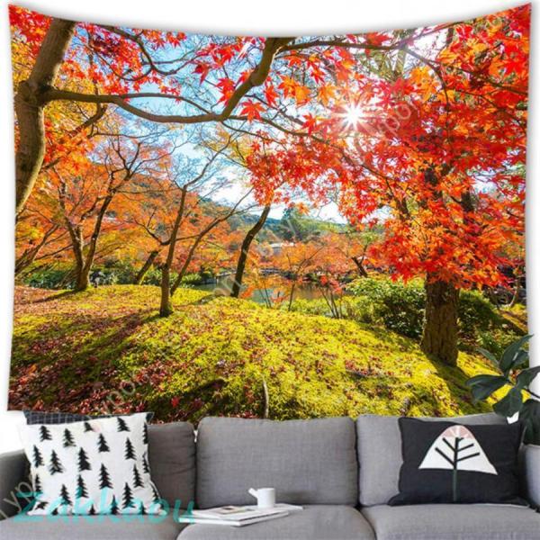 自然風景タペストリー 森 紅葉 おしゃれ 壁掛け 壁飾り インテリア モダン 風景画 秋葉 もみじ ...