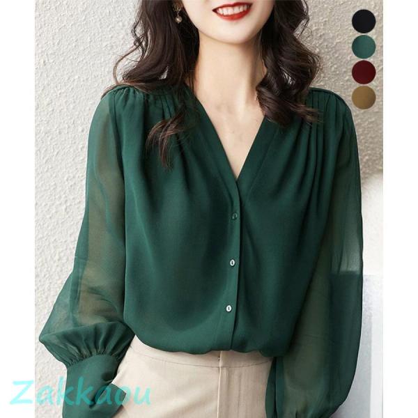 シフォンブラウス 通勤シースルートップス