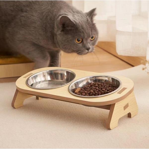 猫用食器犬(小中型犬)フードボール1個2個ボウル餌皿エサ皿陶器茶碗木製棚スタンド食べやすい１５°傾斜...