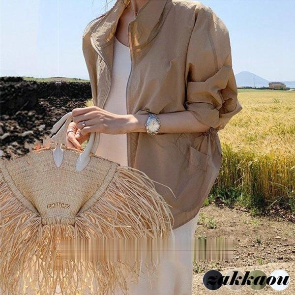 ジャケット レディース ジャンパー スタンドカラー 長袖 アウター 薄手 秋 春 おしゃれ 黒 白 ...