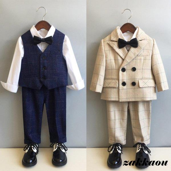 子供服 フォーマル 格子柄 スーツ 入学式 卒業式 男の子 タキシード キッズ 結婚式 発表会 卒園...