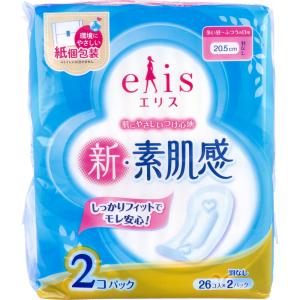 生理用品 ナプキン 昼用 エリス 羽なし 新・素肌感 多い昼-ふつうの日用 26枚×2個パック (K)｜zaiko-r