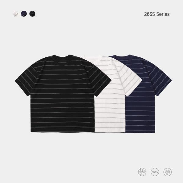 メンズ レディース Tシャツ 5分袖 ボーダー柄 240g ダブルガーゼコットン ゆったり 半袖 カ...