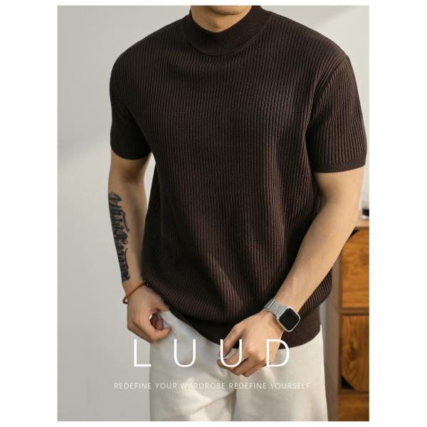 ニットTシャツ メンズ サマーニット 半袖 ニットTシャツ モックネック ボーダー柄 ハイネック ト...