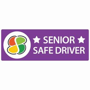 カーステッカー 高齢者マーク パープル  SENIORSAFEDRIVER セーフティサイン ステッカー 14x5 長方形 シール あおり運転 煽り運転対策 自動車用 塩ビ メール便可｜zakka-felice