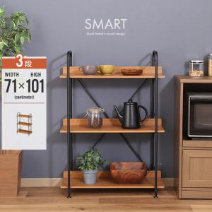 アイアンウッド スチールラック 3段 木製/メタル　棚 キッチンラック・収納 メタル＆ウッドラック METAL＆WOOD RACK 3段(幅61×奥行41×高さ
