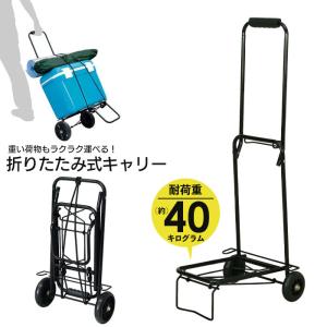 折りたたみ キャリーカート スチール製 コンパクト 幅35 高さ98 ゴムロープ付き 耐荷重40kg 小型 台車 荷物 持ち運び 収納 車載｜zakka-gu-plus