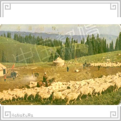 中国 老暦 レトロ カード 1972年 01 羊の放牧 中国土産畜産進出口公司北京市分公司
