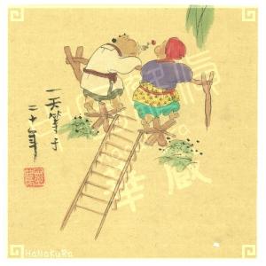 中国 手描き 風景画 09 詩画 18cm 台紙付き 額無し｜zakka-hanakura