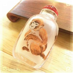 鼻煙壷 鼻煙香 ミニ15 猿 サル 内側から手描き 工芸品 鼻煙壺 内絵 ガラス瓶