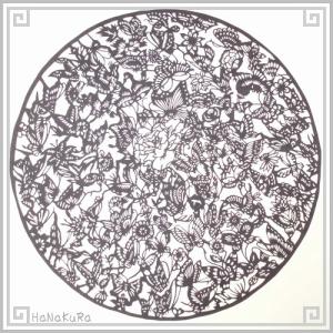 切り絵 中国 剪紙 L104 工芸品 百蝶図[黒] 直径29cm