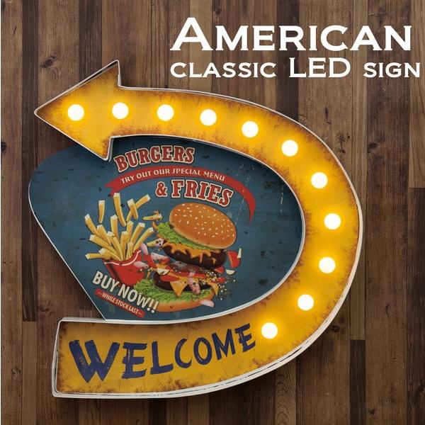 アメリカン雑貨 クラシック LED Sign [BURGERS &amp; FRIES] GB76050 照...