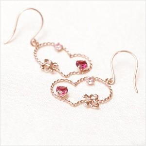 ピアス K10ピンクゴールド princessline ハートループ ロードライト 