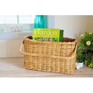 籐 かご バスケット マガジンラック 仕切り付き Lサイズ ラタン 雑誌