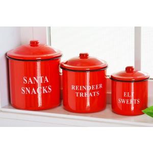 レッド・キャニスター3点セット レトロ アンティーク ホーロー 琺瑯