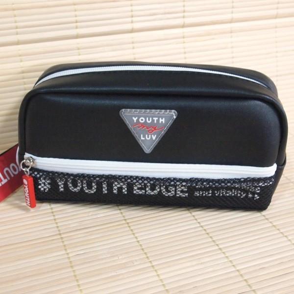 シンプル メッシュBOXペンケース（YOUTH OF LUV/サンカク）27182/黒 前メッシュポ...