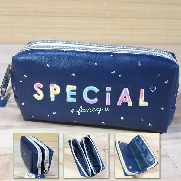 新仕様 オープン ツイン ファスナー ペンケース（SPECIAL／ネイビ）28169/中央にメッシュ...