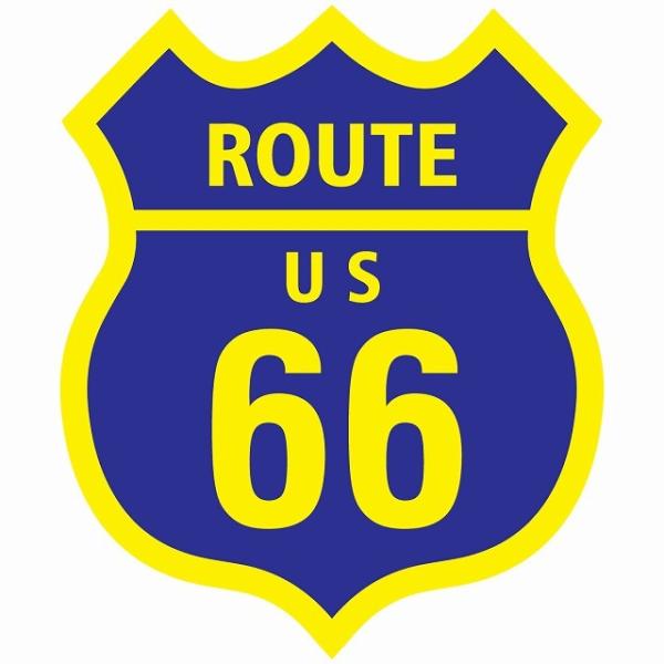 ルート66 Route66 ブルー イエロー アメリカンスタイル ステッカー 12x14.2cm カ...