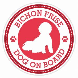 セーフティサイン ステッカー Dog on board  Bichon Frise ビションフリーゼ  6カラー 直径13cm カーステッカー  イヌ 犬｜zakka-puropella