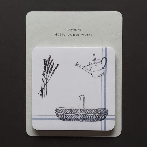 Hutte paper works　トレペと普通紙の合わせ付箋　ラベンダー　カゴ　ジョウロ