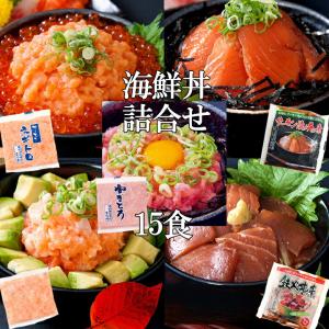 マグロ丼 ネギトロ丼 サーモン丼 海鮮丼詰合せ計15食（マグロ漬け・ネギトロ・サーモンネギトロ・サーモン漬け・イカサーモン） 送料無料｜zakkacocker